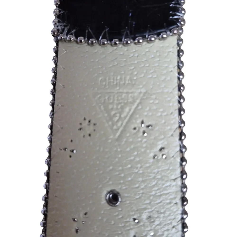 Guess Black Rhinestone Studded Beads Bling Faux Patent Leather Belt 34 - 38